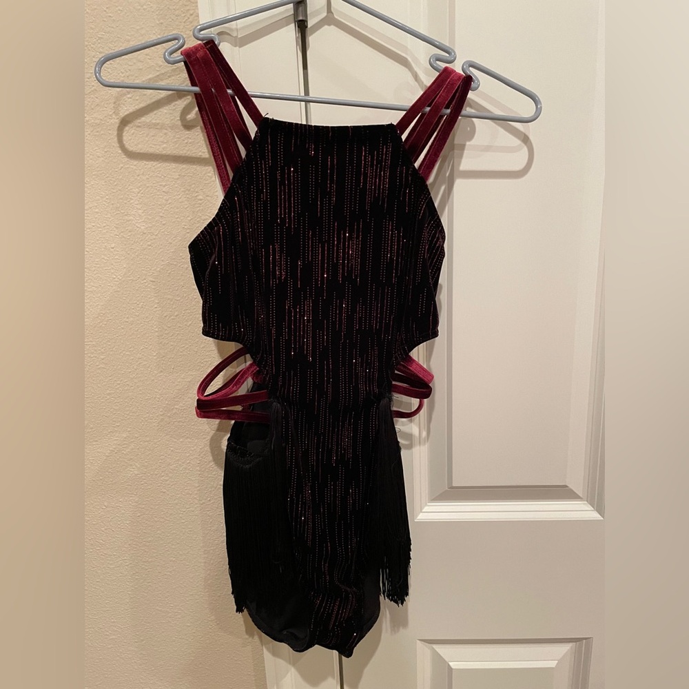 Weissman Black and Maroon Leotard with Fringe DANCE COSTUME
